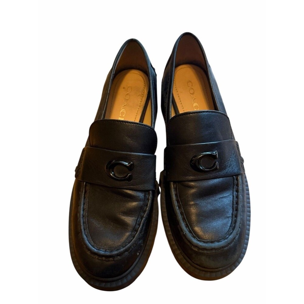 Coach Black Leah Leather Platform Loafers Slip-On Shoes Size 6.5 Logo Chunky Y2K - Picture 4 of 12